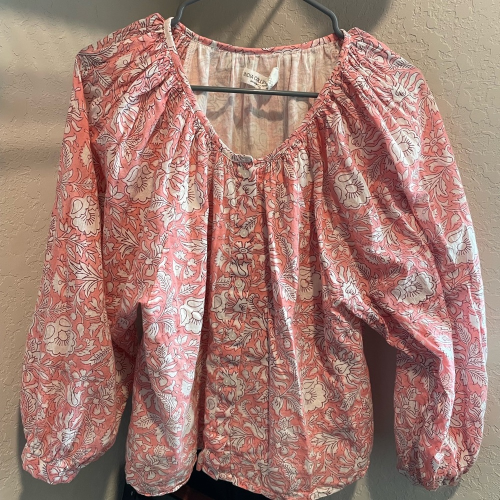 Pink Ruffled Long Sleeve Blouse